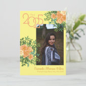 ピンクのバラと黄色の写真 卒業おめでとうのご案内 招待状 (スタンド正面)