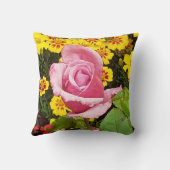 ピンクのバラと黄色の花 クッション (裏面)