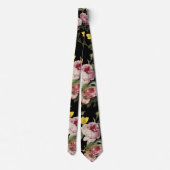 ピンクのバラと黄色の蝶ブラックフローラ ネクタイ (裏面)
