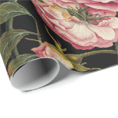 ピンクのバラと黄色の蝶ブラックフローラ ラッピングペーパー (ロールコーナー)