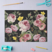 ピンクのバラと黄色の蝶ブラックフローラ 薄葉紙 (クラフト)