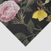 ピンクのバラと黄色の蝶ブラックフローラ 薄葉紙 (詳細)