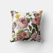 ピンクのバラと黄色の蝶ホワイトフローラ クッション (裏面)