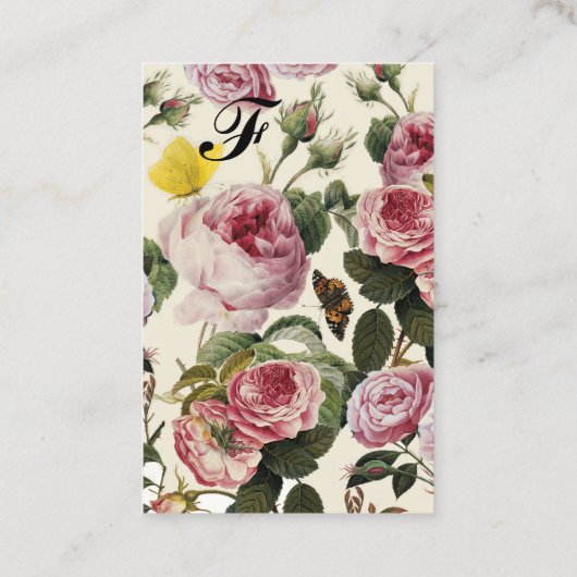 ピンクのバラと黄色の蝶ホワイトフローラ 名刺 (裏面)