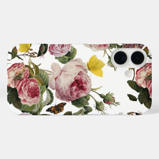 ピンクのバラと黄色の蝶ホワイトフローラ Case-Mate iPhoneケース (裏面 (横))