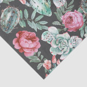 ピンクのバラと黒いサボテンのパターン 薄葉紙 (詳細)