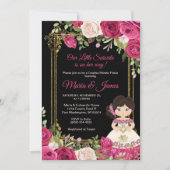 ピンクのバラと黒の背景のカップルシャワー 招待状 (正面)
