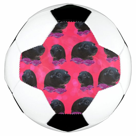 ピンクのバラと黒モルモット サッカーボール (正面)