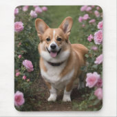 ピンクのバラにコルギを入れて マウスパッド (正面)