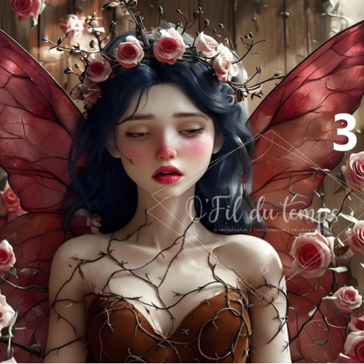 ピンクのバラに囲まれ鮮やかたエーテルの妖精 薄葉紙