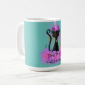 ピンクのバラに座る黒猫の花冠 コーヒーマグカップ (正面左)