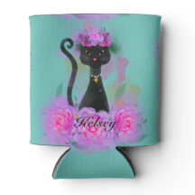 ピンクのバラに座る黒猫の花冠