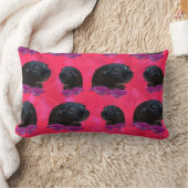 ピンクのバラに黒のモルモット、腰用クッション ランバークッション (ブランケット)