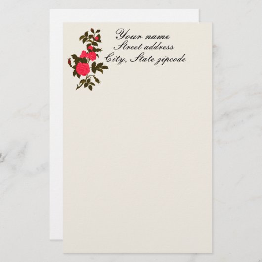 ピンクのバラのかわいらしい枝 便箋 (正面/裏面)