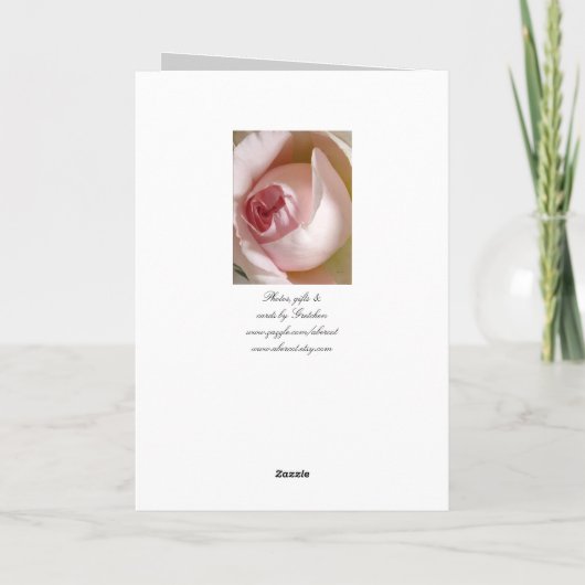 ピンクのバラのつぼみの挨拶状 カード (裏面)