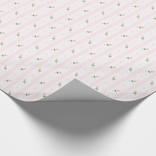 ピンクのバラのつぼみはとの縞で飾ります ラッピングペーパー (コーナー)