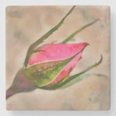 ピンクのバラのつぼみ花アート大理石 ストーンコースター (正面)