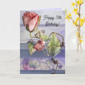 ピンクのバラのつぼみ花&パープル折り畳み誕生日カード カード (黄色い花)