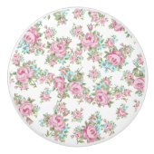 ピンクのバラのぼろぼろのヴィンテージのドレッサーの引出しのノブの引き セラミックノブ (正面)