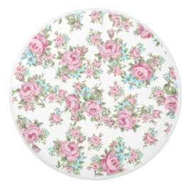 ピンクのバラのぼろぼろのヴィンテージのドレッサーの引出しのノブの引き セラミックノブ