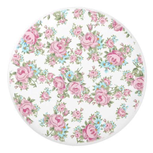 ピンクのバラのぼろぼろのヴィンテージのドレッサーの引出しのノブの引き セラミックノブ