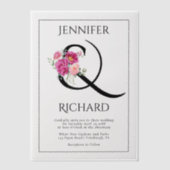 ピンクのバラのアンパサンドとブーケ結婚のフローラ ベラム紙招待状 (正面)