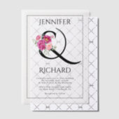 ピンクのバラのアンパサンドとブーケ結婚のフローラ ベラム紙招待状 (オフセット (招待状))