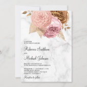 ピンクのバラのアースィーフローラルマーブルオールインワンウェディング 招待状 (正面)