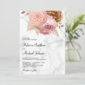 ピンクのバラのアースィーフローラルマーブルオールインワンウェディング 招待状 (スタンド正面)