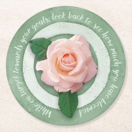 ピンクのバラのインスピレーションの引用 Sage Green ラウンドペーパーコースター