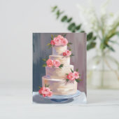 ピンクのバラのウェディングケーキ | 水彩画ウェディング ポストカード (スタンド正面)