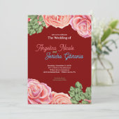 ピンクのバラのウェディングテーマ 招待状 (スタンド正面)