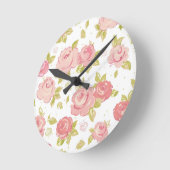 ピンクのバラのエレガンス壁紙パターン3 ラウンド壁時計 (傾斜)