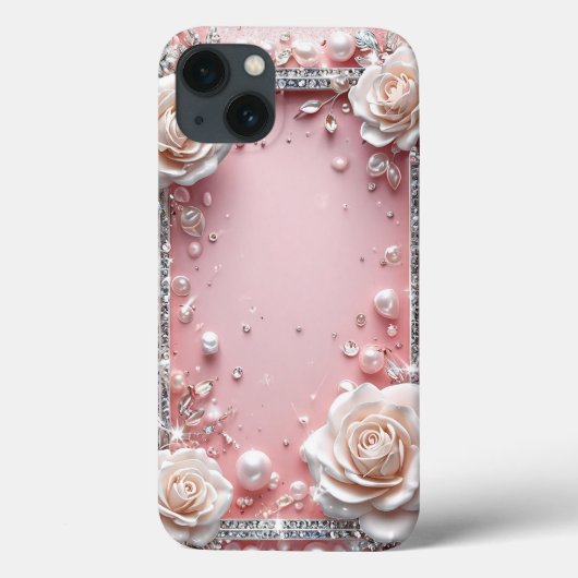 ピンクのバラのエレガントフレーム iPhoneケース Case-Mate iPhoneケース (裏面)
