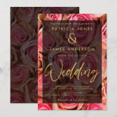 ピンクのバラのオーバーレイ ウェディング招待状 招待状 (正面/裏面)