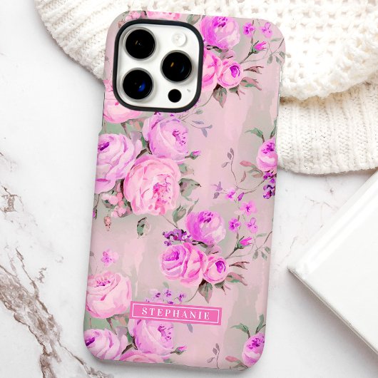 ピンクのバラのカスタムネームフラワー Case-Mate iPhoneケース