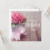 ピンクのバラのカードと母の日 カード (正面/裏面インサイチュ)