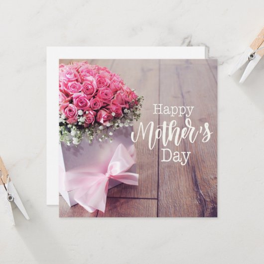 ピンクのバラのカードと母の日 カード (正面/裏面インサイチュ)