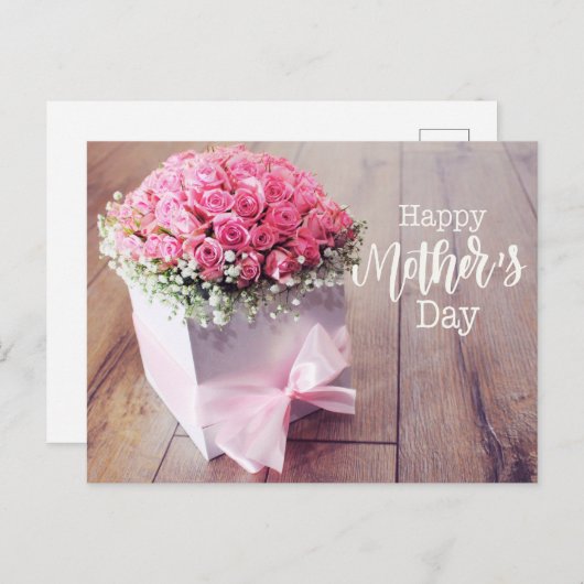 ピンクのバラのカードと母の日 ポストカード (正面/裏面)