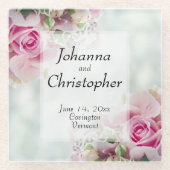 ピンクのバラのガラス結婚のコースター ガラスコースター (正面)