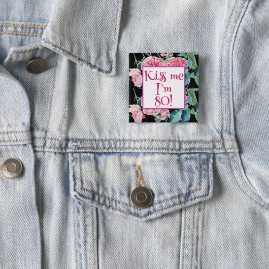 ピンクのバラのキス 80歳の誕生日バッジ ローズ 缶バッジ (インサイチュ)