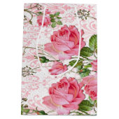 ピンクのバラのギフトバッグ ミディアムペーパーバッグ (裏面)