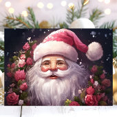 ピンクのバラのクリスマス付きサンタ シーズンカード
