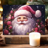 ピンクのバラのクリスマス付きサンタ シーズンカード