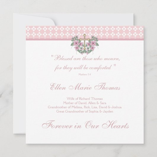 ピンクのバラのクロス喪のカード 招待状 (裏面)