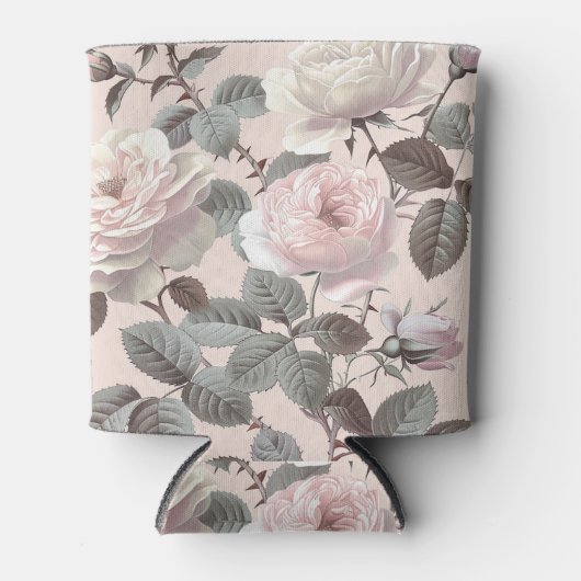 ピンクのバラのクール花 缶クーラー (正面)