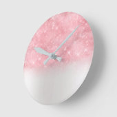 ピンクのバラのグリッターの金属灰色の銀製のきらめくAbstra ラウンド壁時計 (傾斜)