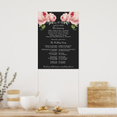 ピンクのバラのグレー ヴィンテージ ウェディング セレモニー プログラム ポスター (キッチン)