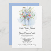 ピンクのバラのケシ青い花の花束結婚の | 招待状 (正面/裏面)