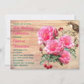 ピンクのバラのサマー誕生日パーティー 招待状 (正面)